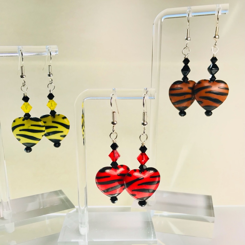 Set of three handcrafted heart earrings